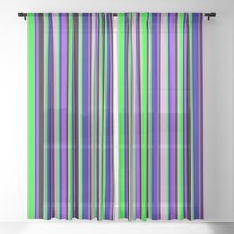 [ Thumbnail: Purple, Dark Blue, Lime, Plum, and Black Colored Lines Pattern Sheer Curtain ]