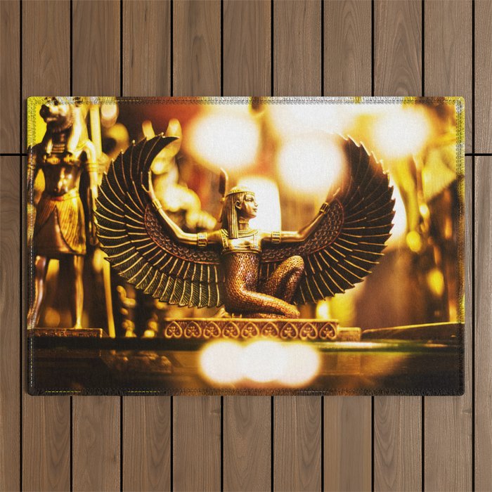 Golden Egyptian Goddess Statue Outdoor Rug