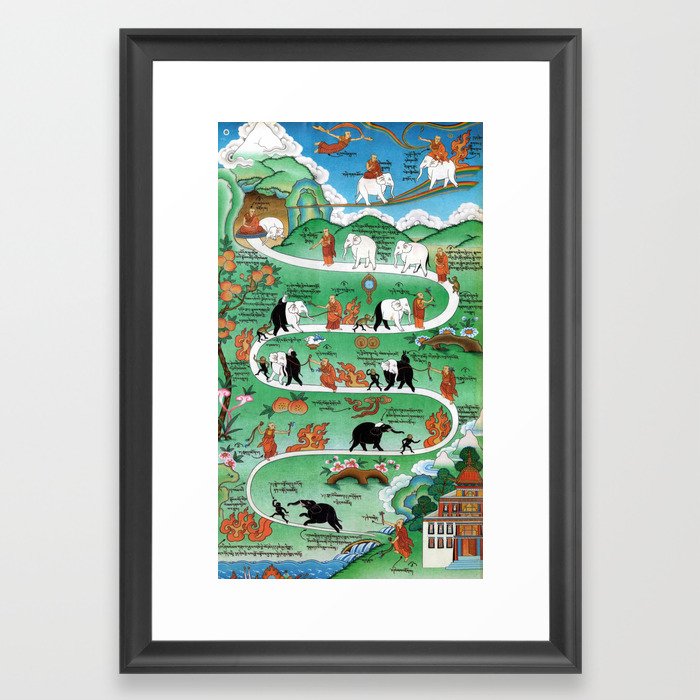 Taming The Elephant Mind Buddhist Path of Samatha Tibetan Painting Framed Art Print