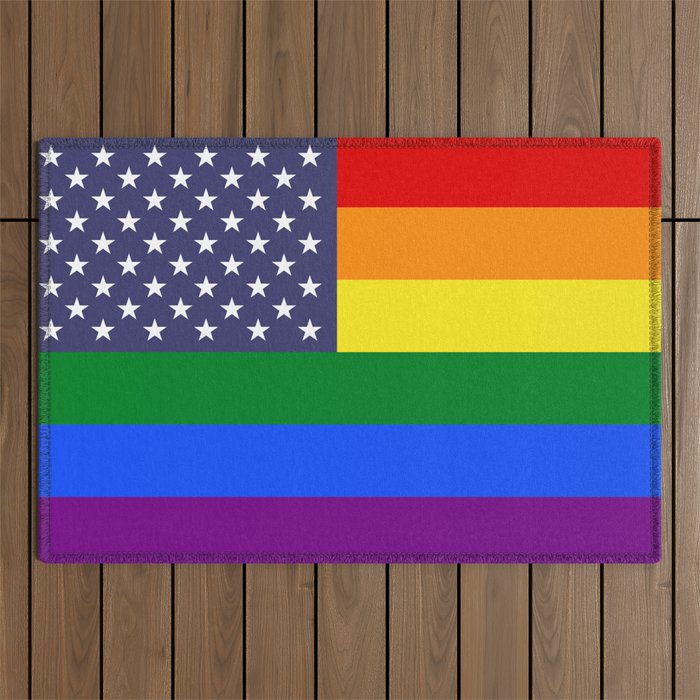 Rainbow Pride Stripes & US Stars Flag Outdoor Rug