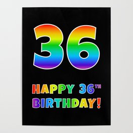 [ Thumbnail: HAPPY 36TH BIRTHDAY - Multicolored Rainbow Spectrum Gradient Poster ]