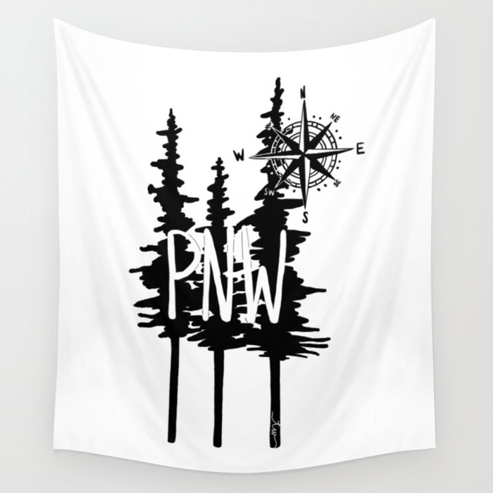 PNW Trees & Compass Wall Tapestry