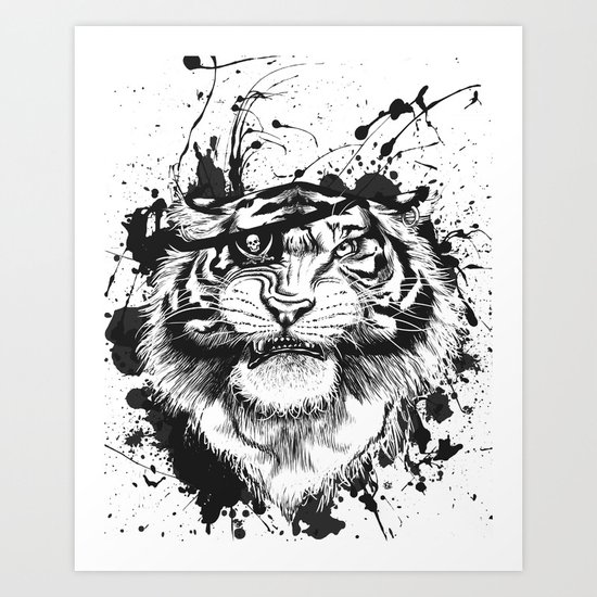TigARRGH!! (Black and White) Art Print
