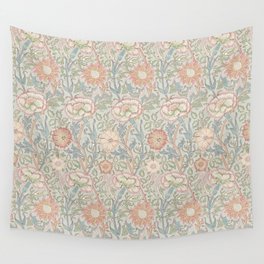 William Morris Pink and Rose Eggshell Pink Blue Vintage Pattern Wall Tapestry