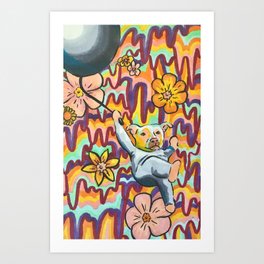 Psychedelic Dog Flying Away on Balloon Art Print