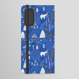 Blue Pink Snowy Happy Winter Forest Bear Bunny Android Wallet Case