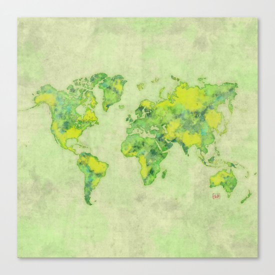 World Map Green Vintage Canvas Print