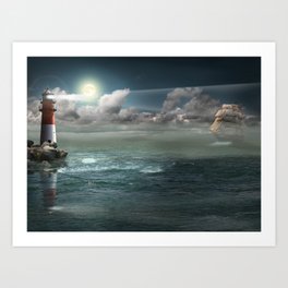 Lighthouse Under Back Light Art Print