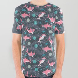 Pink Space Sharks All Over Graphic Tee