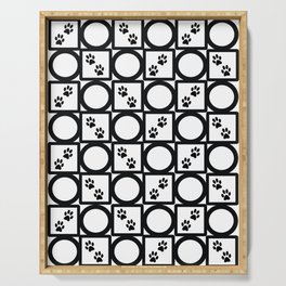 Black and White Geometric Paw Pattern Serving Tray