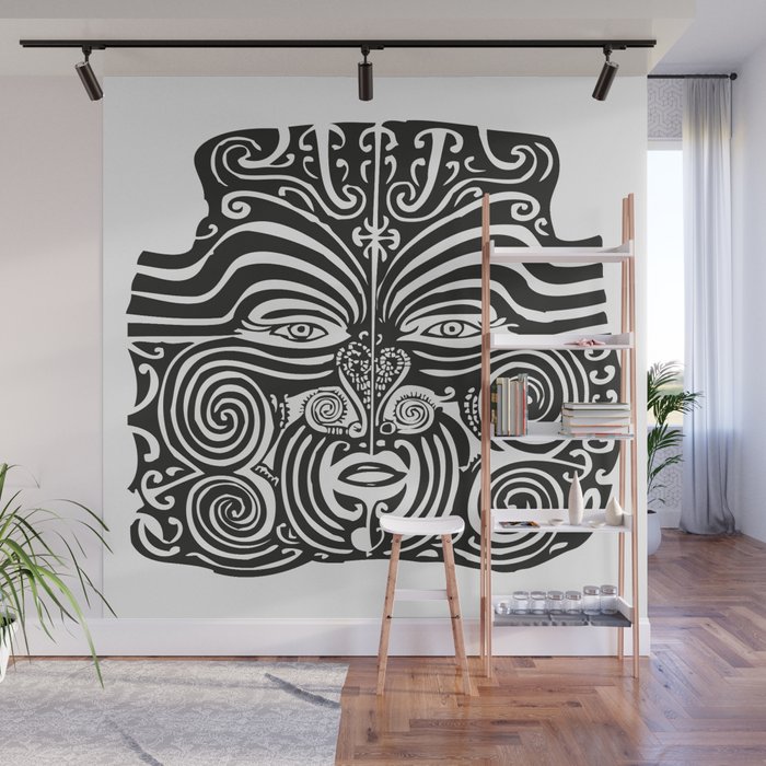 Maori Moko Tribal Tattoo New Zealand Black And White Wall Mural By Eclectic At Heart Society6 - Tribal Wall Art Nz