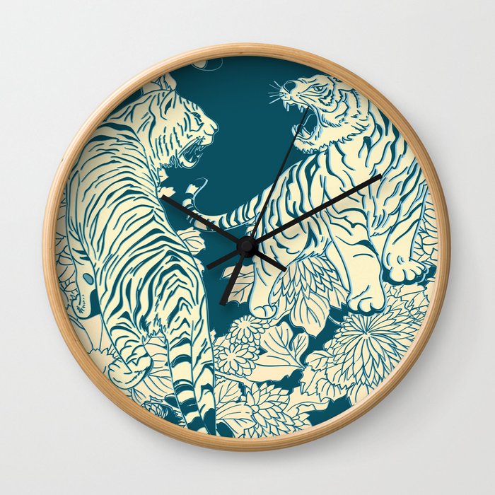 floral tigers Wall Clock