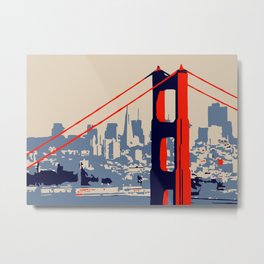 Golden gate bridge vector art Metal Print | Drawing, Red, Aapbelgium, Modern, Landscape, Vector, Blue, Sanfrancisco, Abstract, Popart 