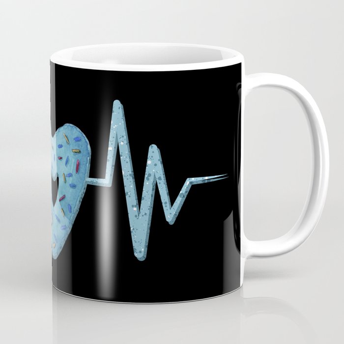 Heartbeat with cute blue heart shaped donut illustration Coffee Mug