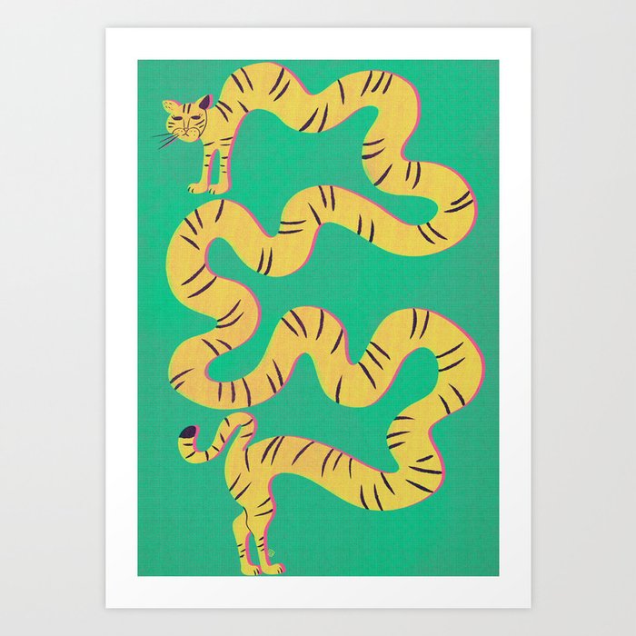 Yellow, pink and blue cat Art Print