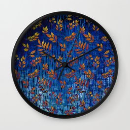 Royal blue and gold fall leaf pattern, modern,chic,Royal blue, gold ,fall leaf, pattern, modern,chic Wall Clock