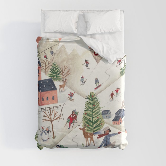 Skiing in snow mountains Duvet Cover