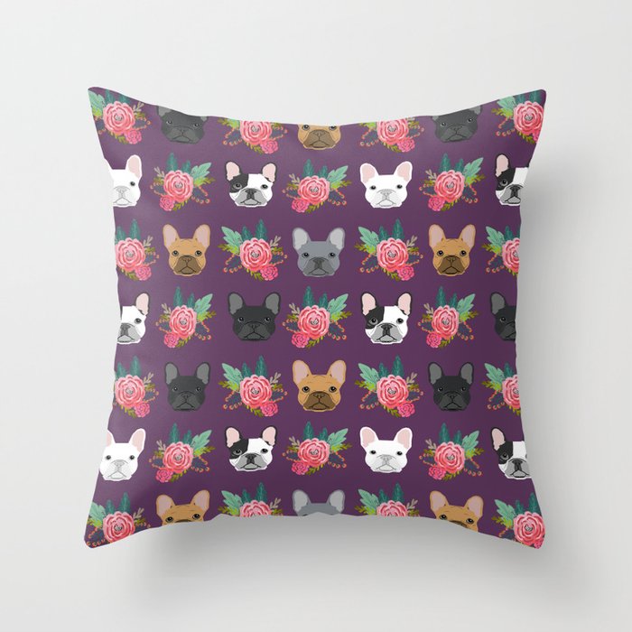 French Bulldog florals cute spring summer dog gifts bright happy frenchie puppy dog portraits  Throw Pillow