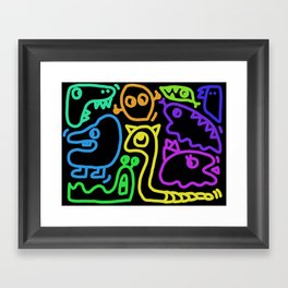 Neon Doodle Monsters Framed Art Print