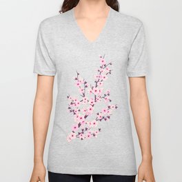 Cherry Blossom Pink White V Neck T Shirt