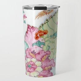 Damask antique floral porcelain china chinoiserie plate of flowers and crane bird vintage photo Travel Mug