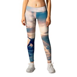 blue hue sun surfing aesthetic art Leggings
