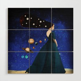 A woman with planets Wood Wall Art
