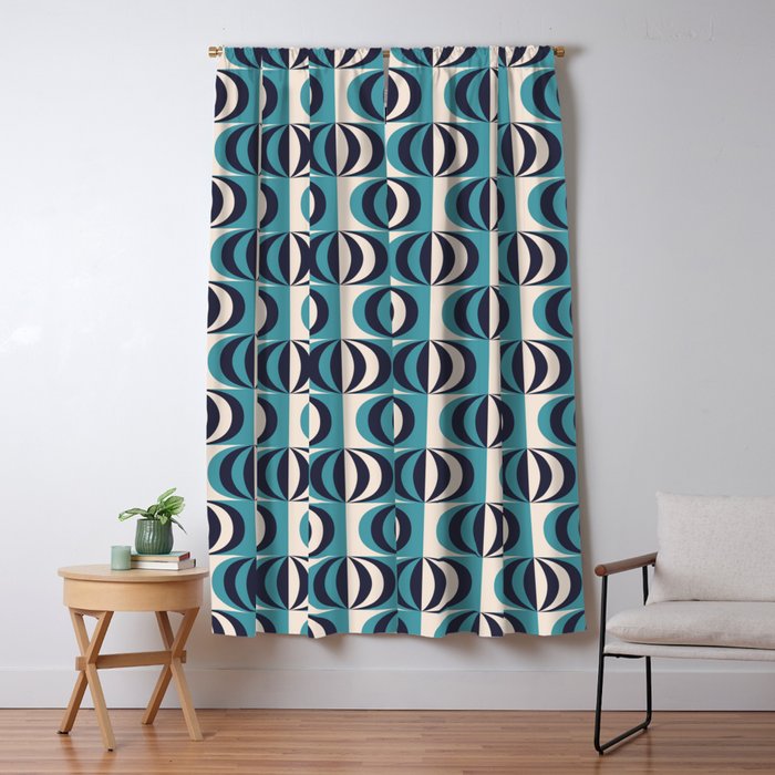 Mid Century Black White Striped Ovals Blue Pattern On Products
