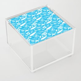 Turquoise and White Surfing Summer Beach Objects Seamless Pattern Acrylic Box