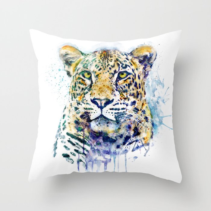 Leopard Head watercolor Throw Pillow