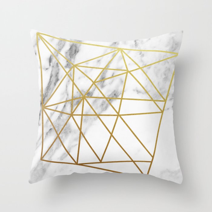 Gold geometric marble Throw Pillow