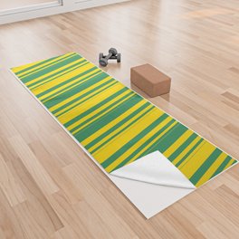 [ Thumbnail: Yellow and Sea Green Colored Striped Pattern Yoga Towel ]