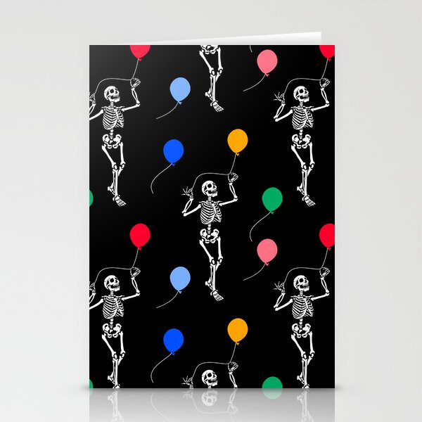 Skeleton with a balloon at a party Stationery Cards