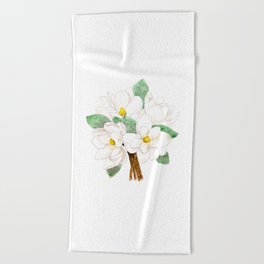 white magnolia bouquet flowers  ink and watercolor  Beach Towel