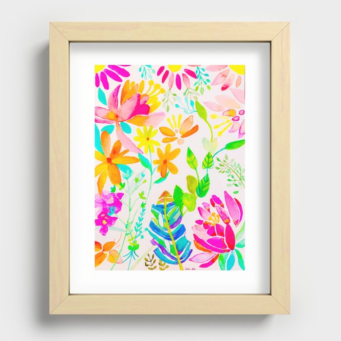 Blooming Garden Watercolor  Recessed Framed Print