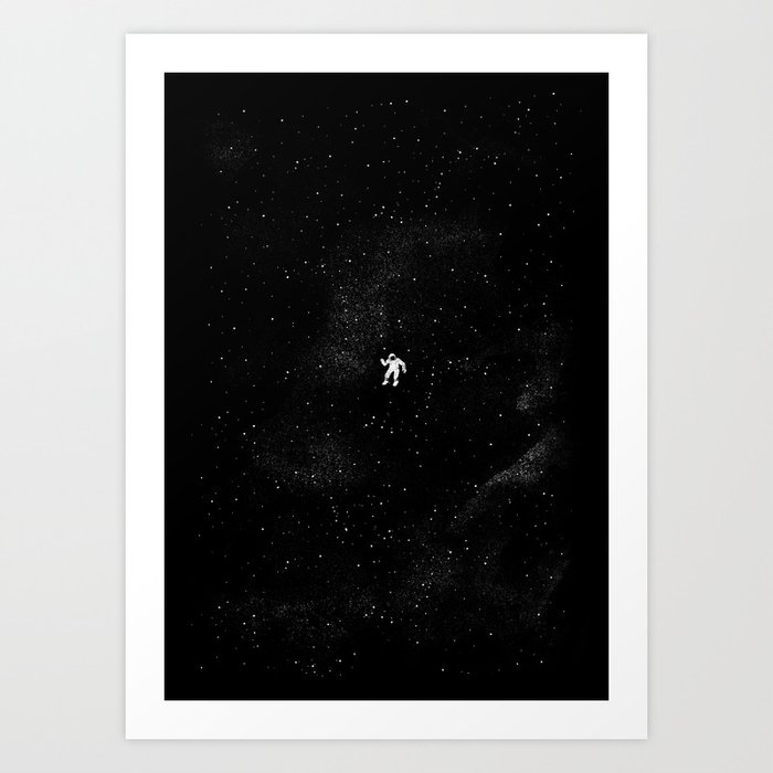 Gravity Kunstdrucke | Drawing, Digital, Black-&-white, Illustration, Black-white, Pop-surrealism, Pop-art, Weltraum, Astronaut, Gravity