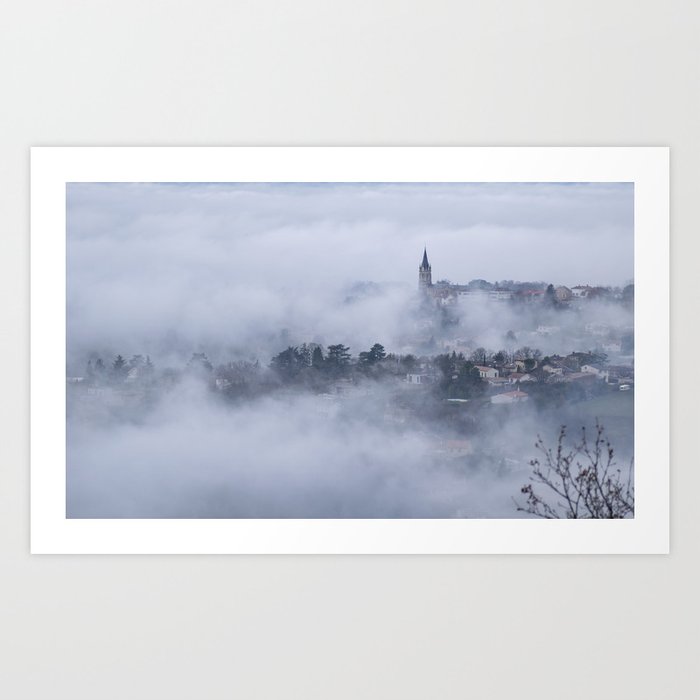 Serene morning Art Print | Photography, Clouds, Fog, St-didier-mont-d'or, Mont-cindre, Serene, Landscape, Cloudscape, France, Lyon