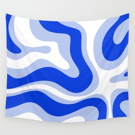 Modern Liquid Swirl Abstract Pattern Square Royal Blue, Light Blue, White Wall Tapestry