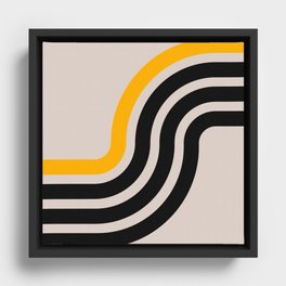 Retro Swirl Black Cream Yellow Framed Canvas