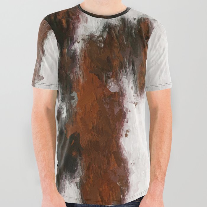 Bohemian Rust Cowhide Patch of Fur Painted with Brushstrokes All Over Graphic Tee