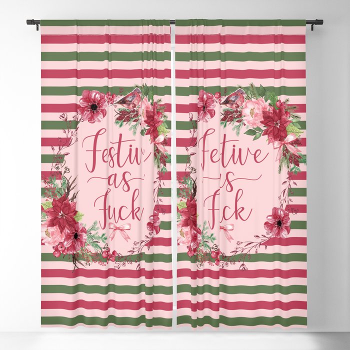 Festive As Fuck, Funny, Christmas Quote Blackout Curtain