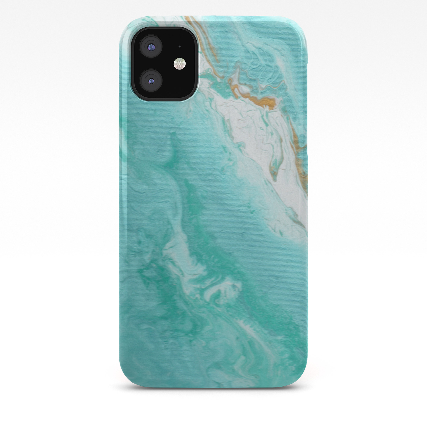 Teal Gold And White Acrylic Pour Painting Agate Iphone Case By