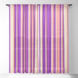 [ Thumbnail: Tan, Dark Violet, Purple, and Salmon Colored Striped Pattern Sheer Curtain ]