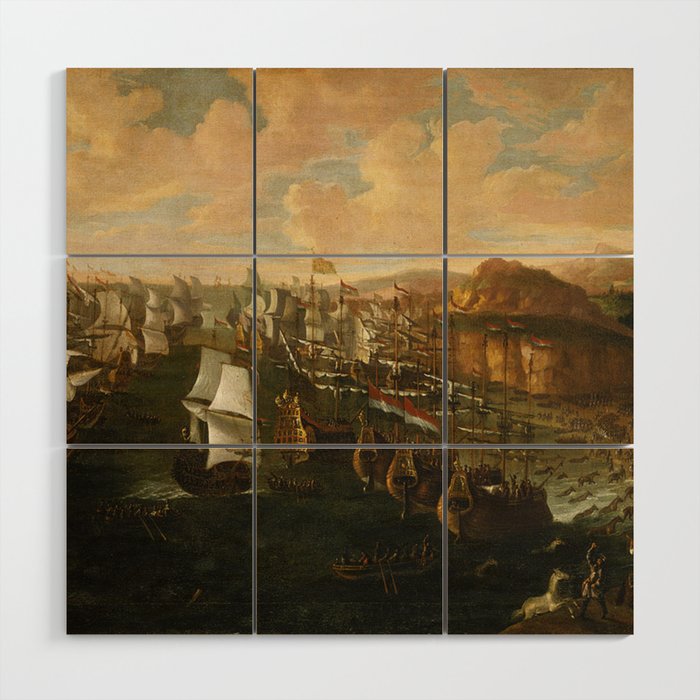 Ships on the waterfront vintage artwork Wood Wall Art