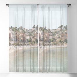 French Riviera Beach Photo | Pastel Summer In Menton, France Art Print | Europe Travel Photography Sheer Curtain