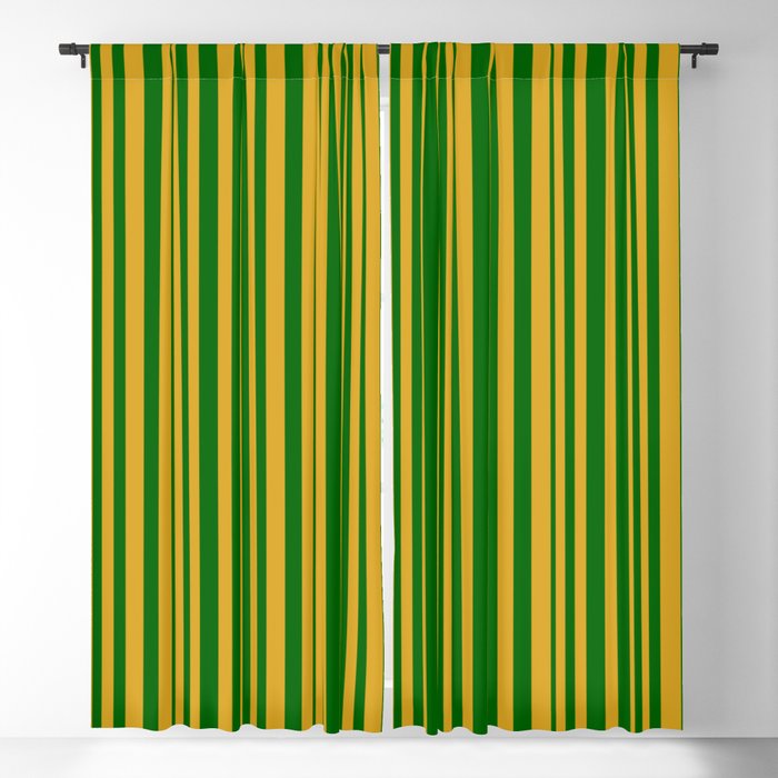 Goldenrod and Dark Green Colored Stripes Pattern Blackout Curtain