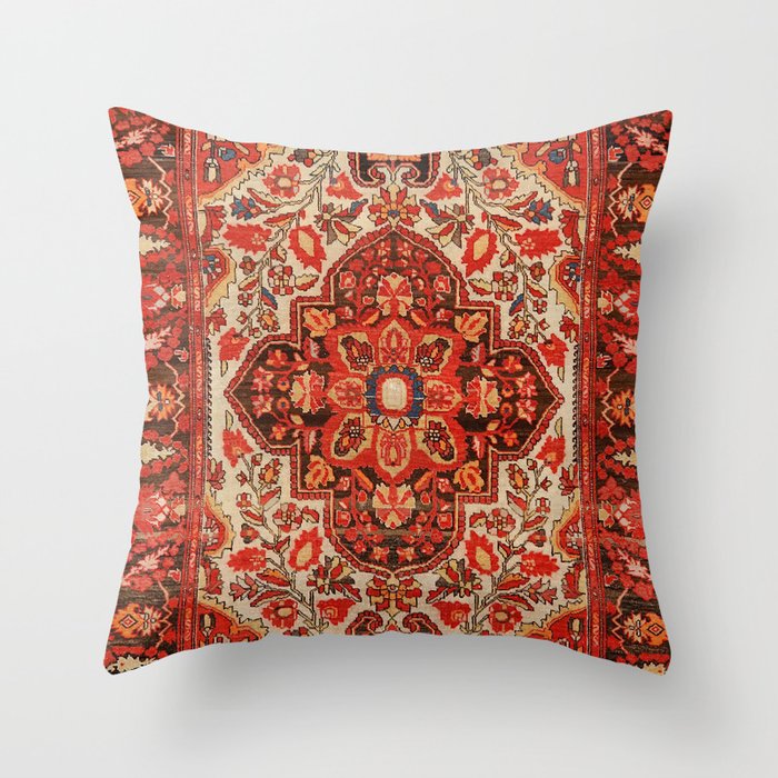 West Persia Sarouk Old Century Authentic Colorful Burnt Red Orange Vintage Rug Pattern Throw Pillow
