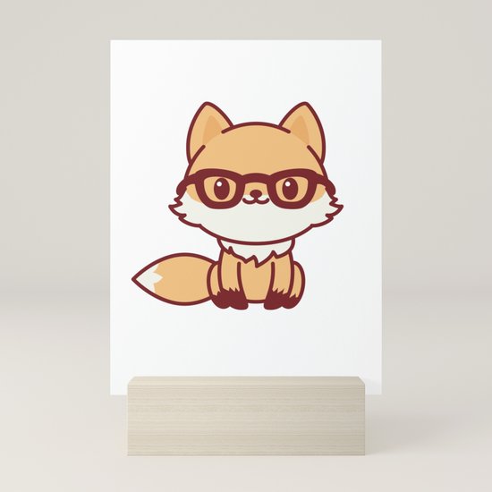Kawaii Fox Cute Little Fox Character In Glasses Mini Art Print By Nataliyadolotko Society6