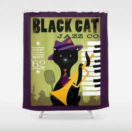 Black Cat Jazz Piano Music Club New Orleans Art Shower Curtain