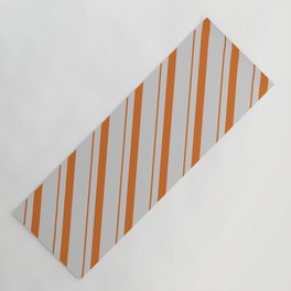 [ Thumbnail: Chocolate & Light Grey Colored Striped Pattern Yoga Mat ]